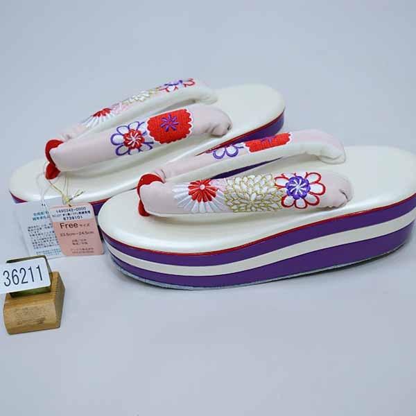 草履 ヒール高 3枚芯 3段 まり菊パステル刺繍草履 フリーサイズ 24cm  