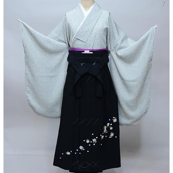 着物袴セット ジュニア用へ直し 135cm〜150cm 江戸小紋風合い 白地 袴 