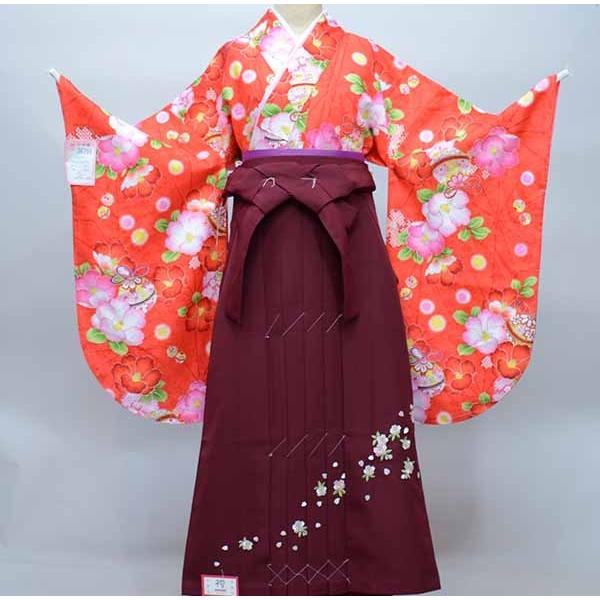 二尺袖 着物 袴 フルセット 百花斉放 朱色 袴変更可能 卒業式 新品（株 