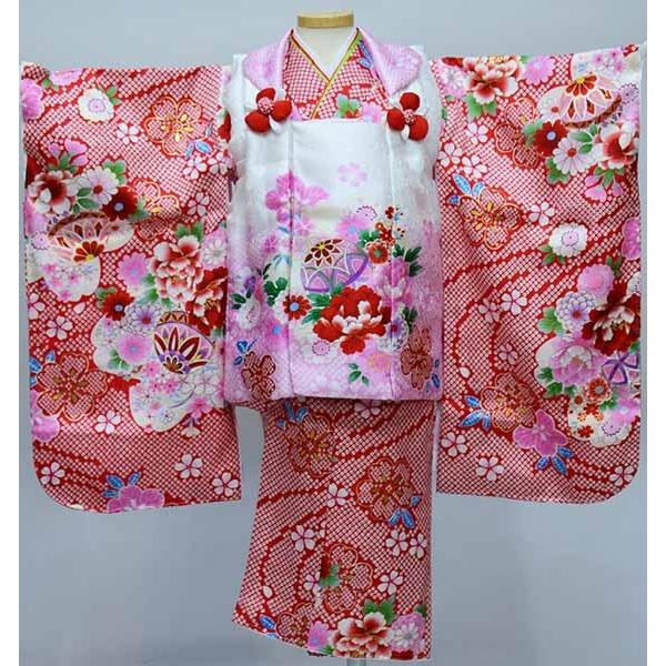 七五三 三歳 女児 被布着物フルセット 百花繚乱 半衿伊達襟付き NO38293 七五三 女の子 着物 3歳 8点セット 被布 5柄 2023 赤 ピンク