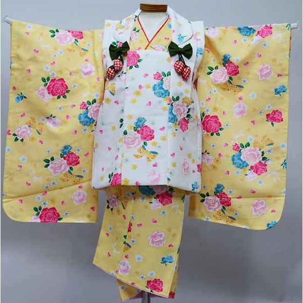 七五三 三歳 女児 被布着物フルセット 黄色×白色 夢想ファンタジー