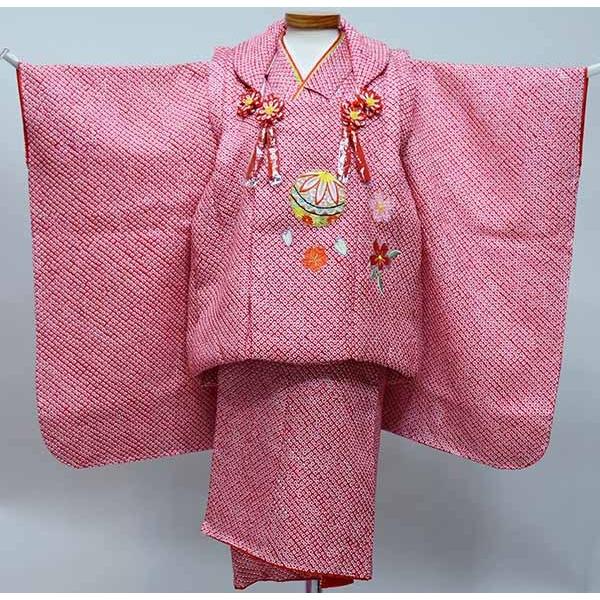 七五三 三歳 女児 被布着物セット 正絹 総絞り 祝着 NO37189（七五三 