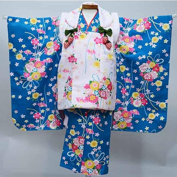 七五三 三歳 女児 被布着物フルセット 青×ピンク 夢想ファンタジー
