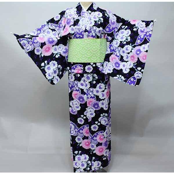 浴衣 女性用 単品 仕立て上がり 綿100％ 紅梅入 ラメ入り 適合