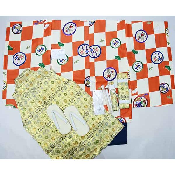 七五三 五歳 男児 羽織袴フルセット 着物 L寸 豪華絢爛 オレンジ×白