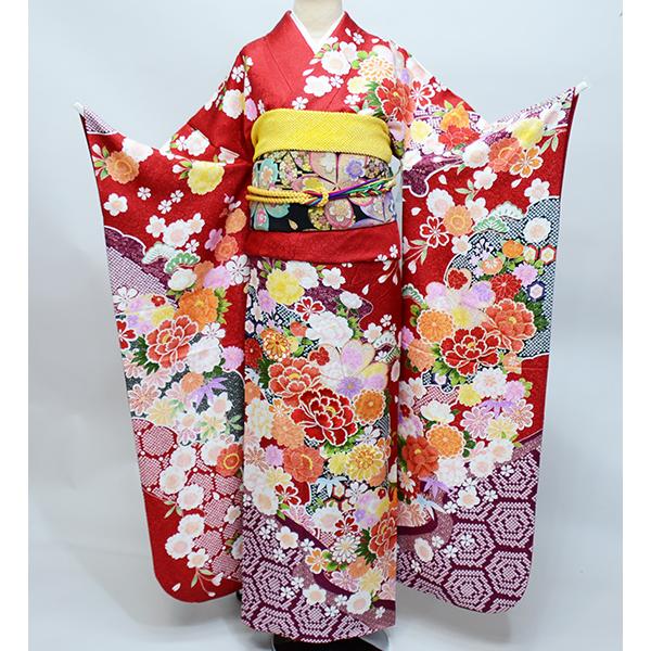 振袖 正絹 着物単品 仕立て上がり 百花繚乱 赤地 成人式 結納 結婚式  