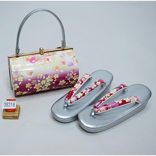 草履バッグセット 合皮螺鈿 桜 フリーサイズ 24cm 適合足サイズ 22.5cm
