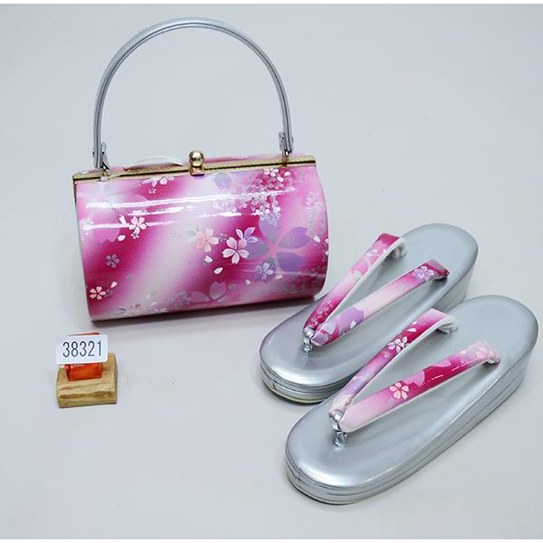 草履バッグセット 合皮螺鈿 桜 フリーサイズ 24cm 適合足サイズ 22.5cm  