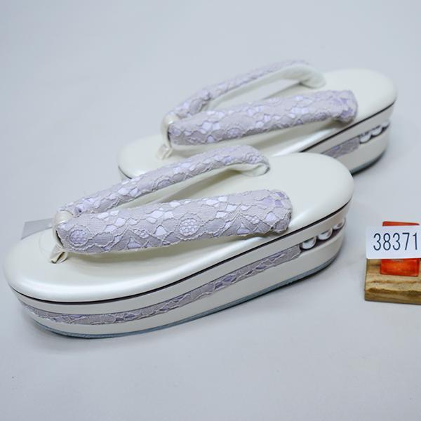 草履 ヒール高 3枚芯 3段 レース鼻緒 パール付き フリーサイズ 24cm  