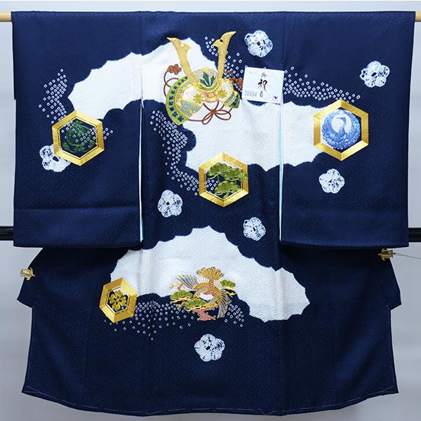 お宮参り 産着 男児 正絹 絞り 総刺繍 のしめ 綸子地 鷹 小槌 祝着