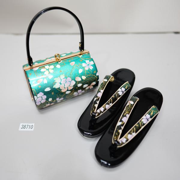 草履バッグセット 合皮螺鈿 桜 フリーサイズ 24cm 適合足サイズ 22.5cm