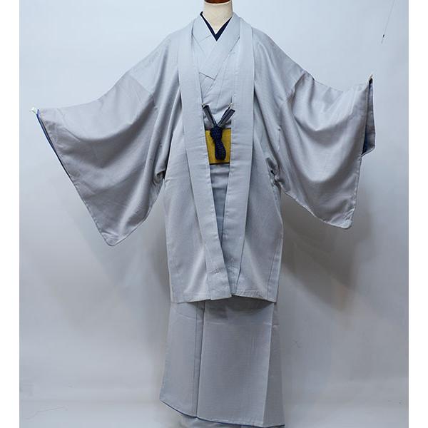 羽織 着物 長襦袢 おしゃれ着 3点セット グレー 男性用 紳士用 M/L/LL 
