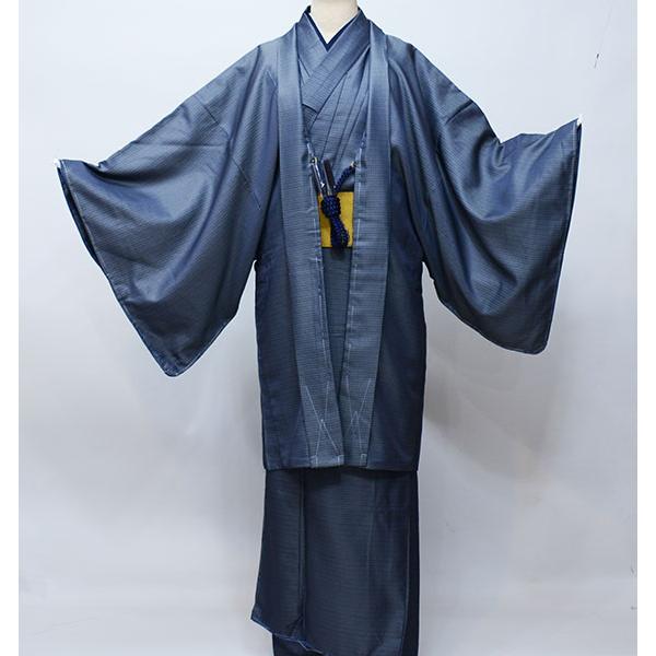 羽織 着物 長襦袢 おしゃれ着 3点セット 紺色 男性用 紳士用 M/L/LL  