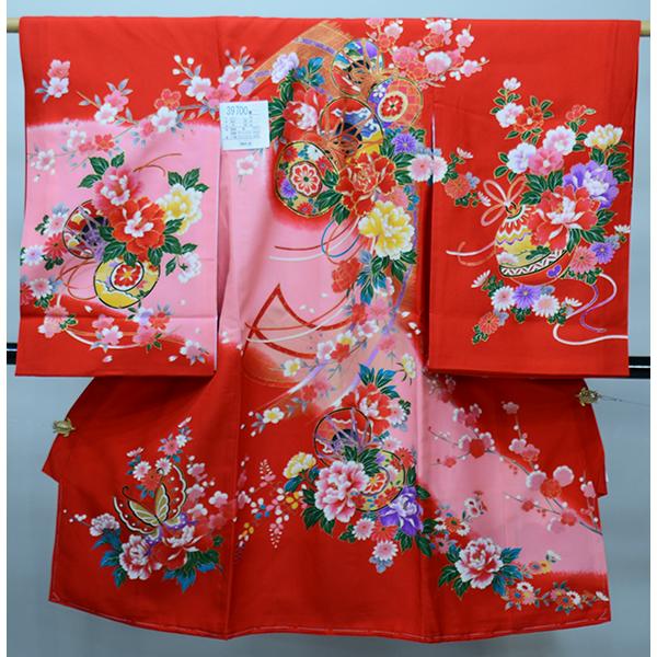 お宮参り 産着 のしめ 女児 女の子 正絹 羽二重 金刺繍 鼓 赤地 祝着 