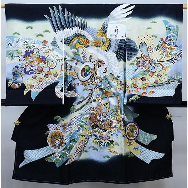 お宮参り 産着 のしめ 男児 男の子 正絹 綸子地 豪華絢爛 金刺繍 黒地  