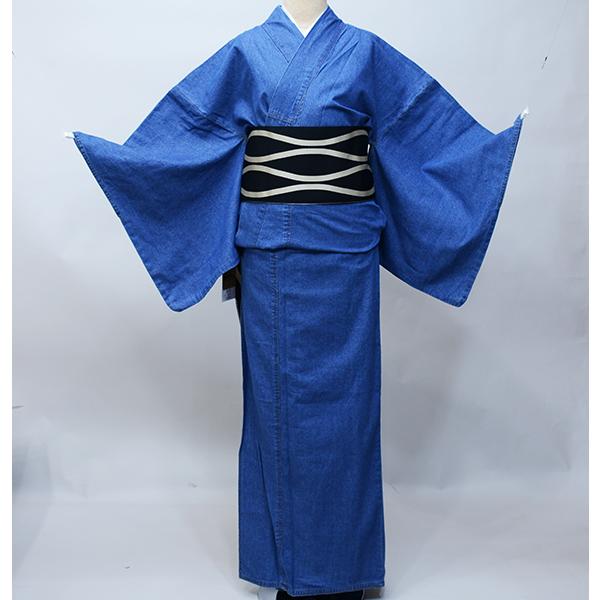 着物 単品 デニム生地 女性用 カジュアル着物 長着 Lサイズ L・Deen 青 