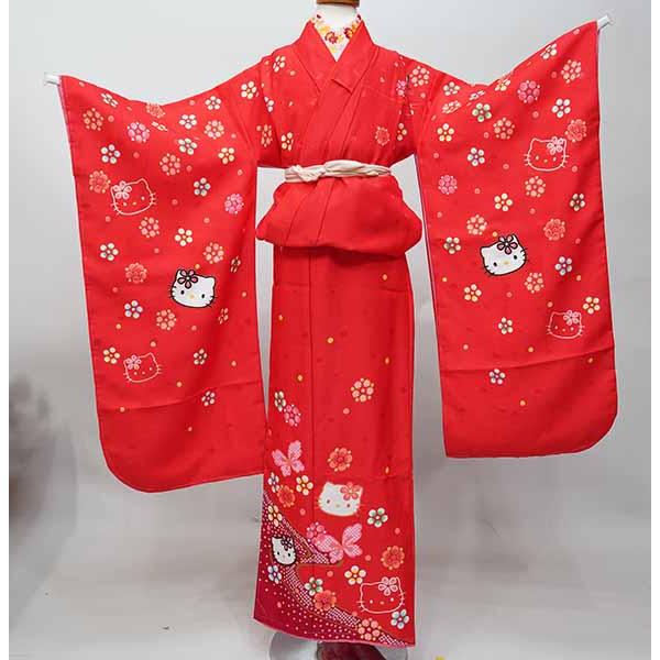 七歳 女児 着物と長襦袢セット 仕立て上がり 赤地 ハローキティー 日本