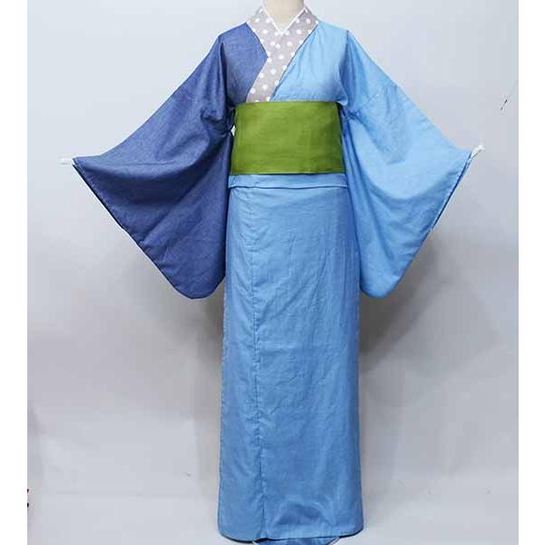 浴衣 単品 女性用 日本製 半身仕立て 綿100％ 深紅×青灰色 水玉模様 浴衣 単品 仕立て上がり 女性用 日本製 半身仕立て 綿100％ ダンガリー