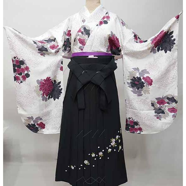 二尺袖 着物 袴フルセット 着物丈はショート丈 白地 くすみカラー 袴色 
