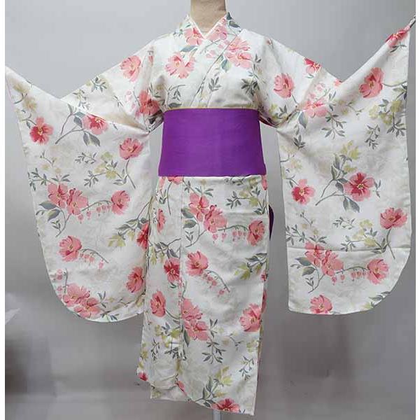二尺袖着物 単品 仕立て上がり 着物丈はショート丈 アイボリー くすみ 