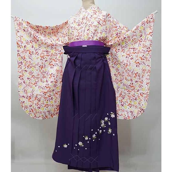 二尺袖着物袴セット ジュニア用 160cmサイズ 百花繚乱 白地 袴変更可能 