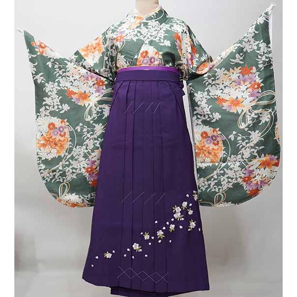 二尺袖 着物 袴フルセット 着物丈はショート丈 くすみグリーン 袴色  