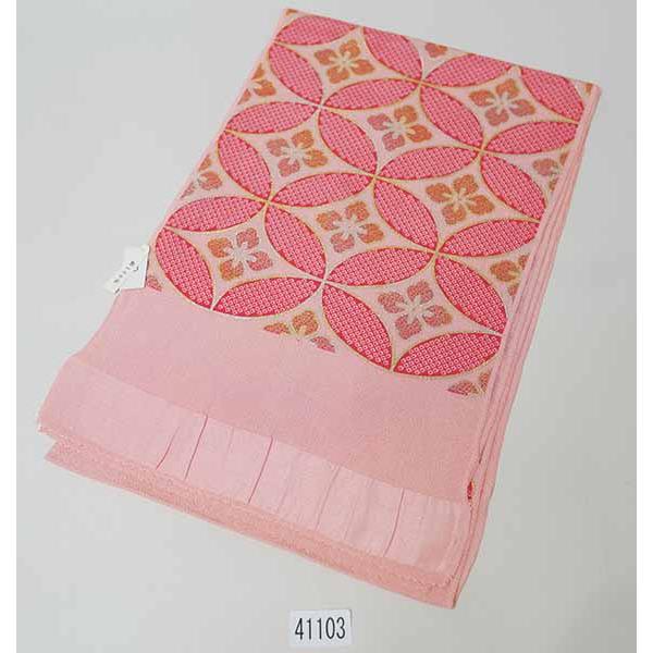 帯揚げ 単品 正絹 サーモンピンク 花 七宝 振袖用 メール便可能 新品 