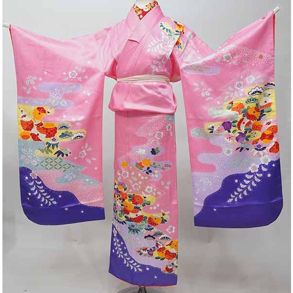 七歳 7歳 7才 七才 女児 着物と長襦袢セット 仕立て上がり ピンク×紫