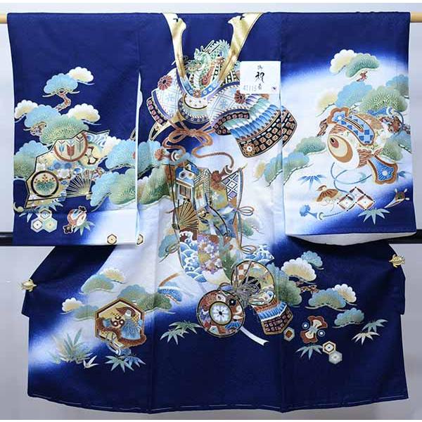 お宮参り 産着 のしめ 男児 正絹 豪華絢爛 金刺繍 黒地 兜 NO38479