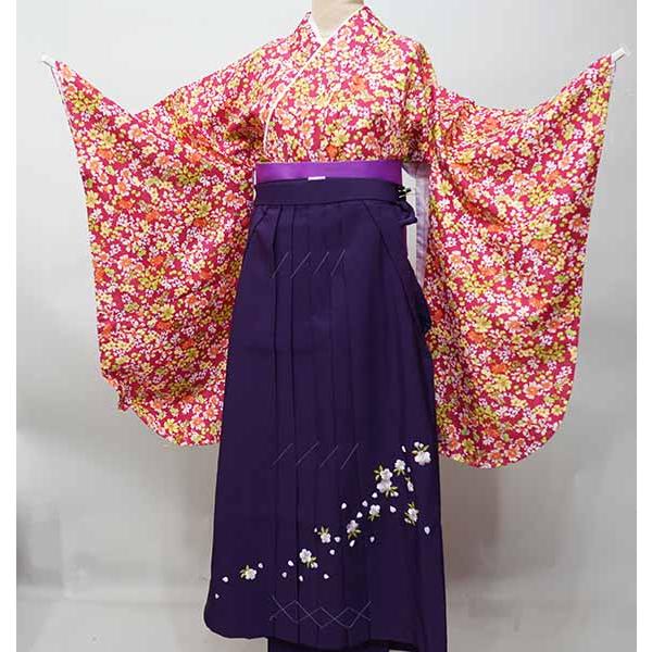 二尺袖着物袴セット ジュニア用 140cmサイズ 百花繚乱 赤地 袴変更可能  