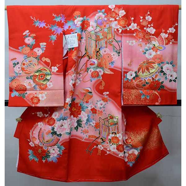 お宮参り 産着 のしめ 女児 女の子 正絹 羽二重 御所車 赤地 祝着