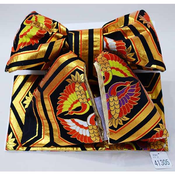 七五三　帯　七歳　金糸 七五三 七歳 正絹 結び帯 女児 女の子 作り帯 黒地 豪華 金糸入 七才 7