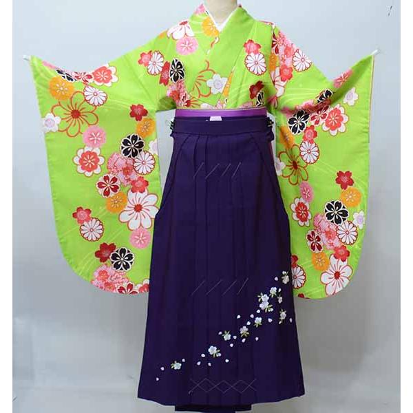 二尺袖 着物 袴フルセット ジュニア用へ直し 135cm〜150cm 小紋 黄緑色 