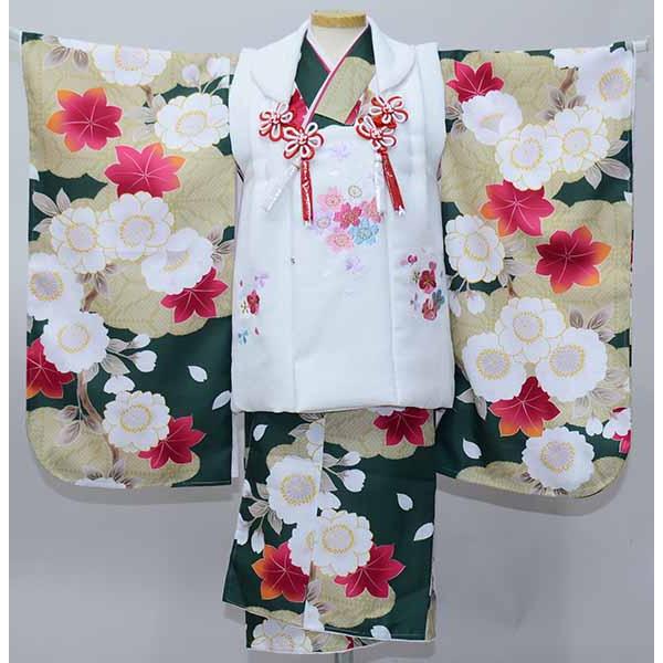 七五三 三歳 女児 被布着物フルセット 染め加工日本 被布に刺繍入り 深
