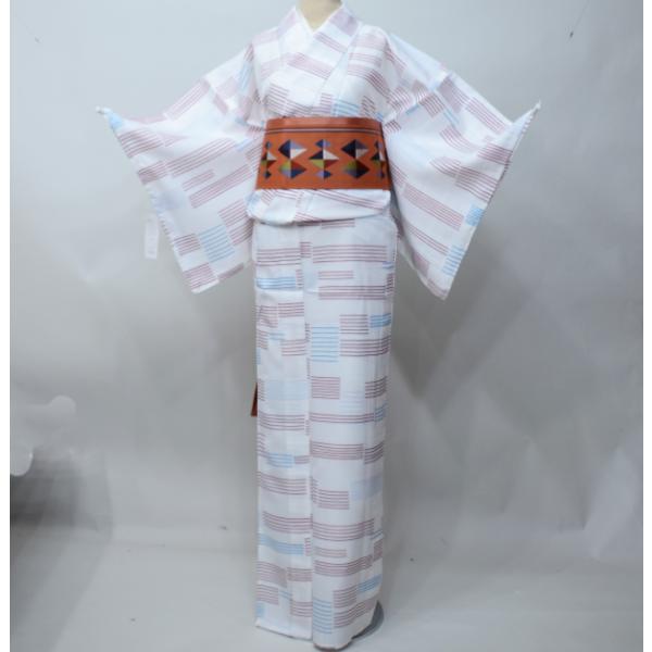 小紋 夏用 単衣 仕立て上がり 単品 Mサイズ ポリエステル100％ 白色