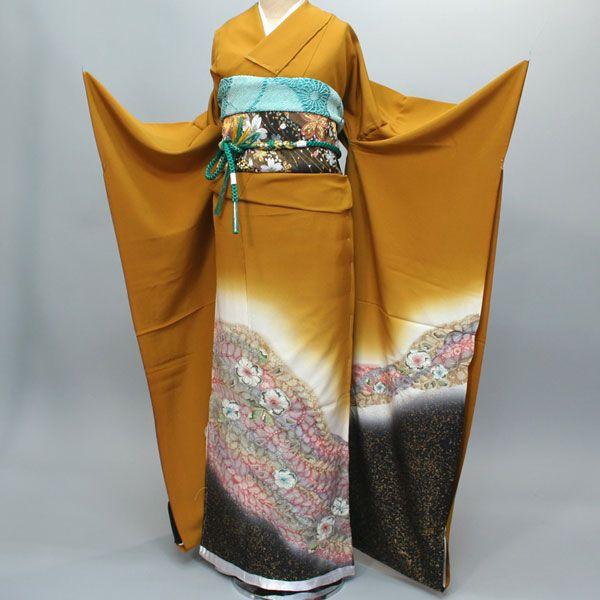 振袖 正絹 着物 未仕立て オーダーメイド 百花繚乱 辛子色 成人式 結納