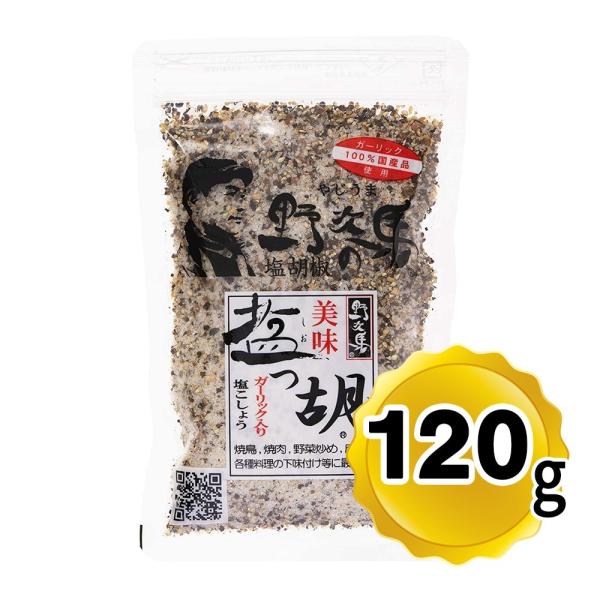 塩っ胡 (しおっこ) 袋入り 120g 塩工房野次馬 ガーリック入り塩こしょう（メール便発送・追跡番号あり）