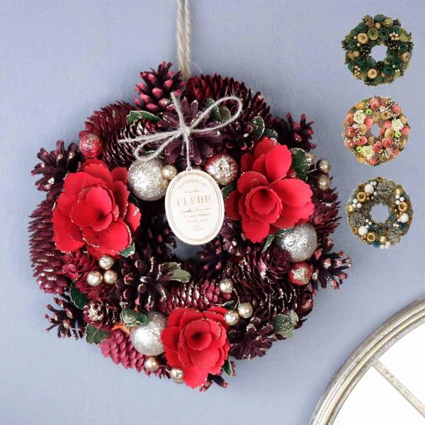 商品名：ナチュラルフラワーリース Mサイズ16種類よりお選びください。サイズ(約)：直径24.5×厚み7.3cm※リースは全て手作りのため、サイズに個体差があります。材質：天然素材・発泡スチロール・プラスチック・木原産国：中国お届け方法：宅...