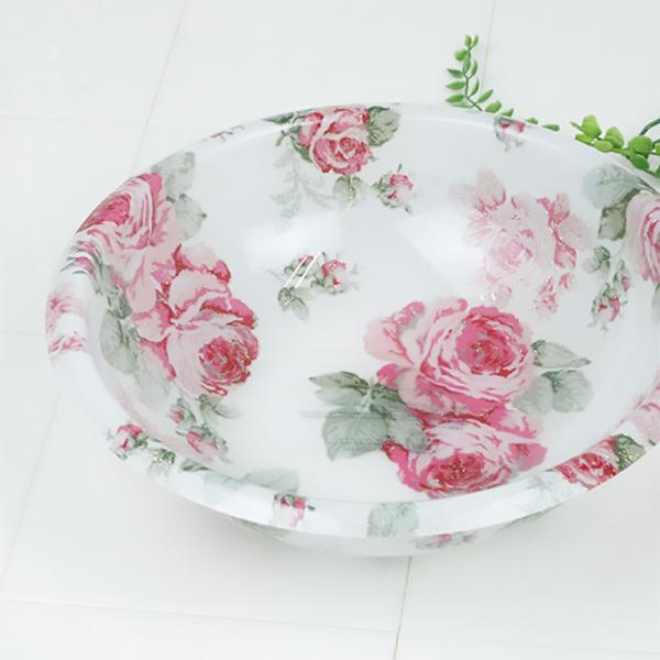 洗面器 おしゃれ 風呂桶 アクリル 風呂桶 1.5L ルーシー 洗面ボウル 姫系 花柄 薔薇柄