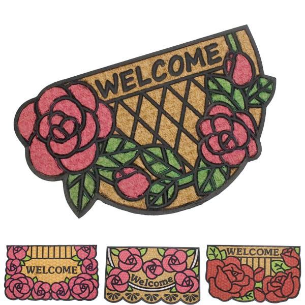 玄関マット コイヤーマット おしゃれ ネコ 半円 四角 花柄 かわいい Con Imedia Net