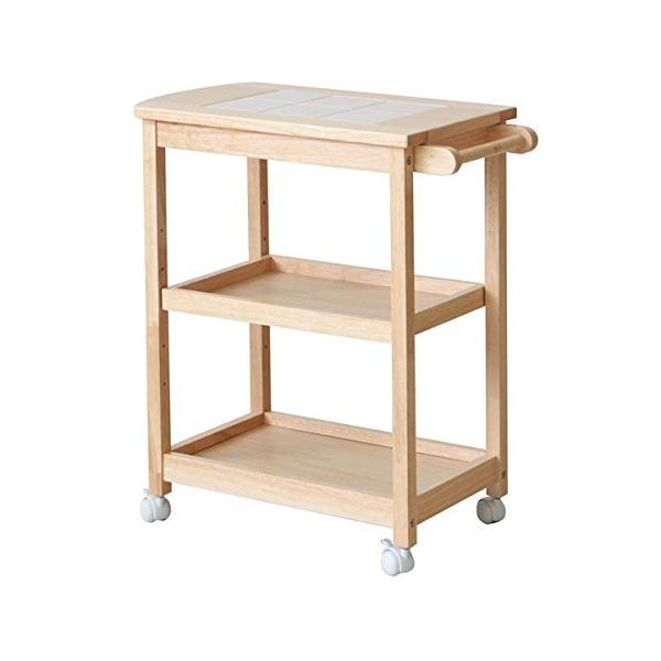 キッチンワゴンワゴンラック 3段 幅61cm タイル天板 取っ手兼タオル掛けキャスター付き NA