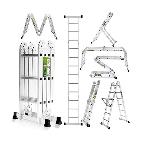 RIKADE 多機能はしご 3.5ｍ アルミ 多関節脚立 専用プレート3枚付き 万能はしご はしご兼用脚立 伸縮はしご 足場