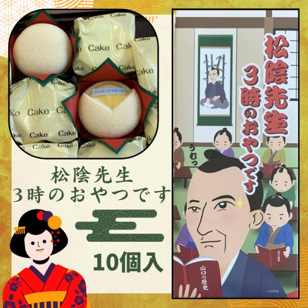 松陰先生３時のおやつですカスタードクリーム入りの柔らかいおいしいスポンジケーキです。１0個入り。