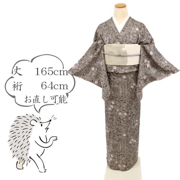 【小紋】 紅葉 細露すすき 紋様 着物 単衣 広衿 しつけ糸 身丈約155cm 小紋】 紅葉 細露すすき 紋様 着物 単衣 広衿 しつけ糸 身丈約
