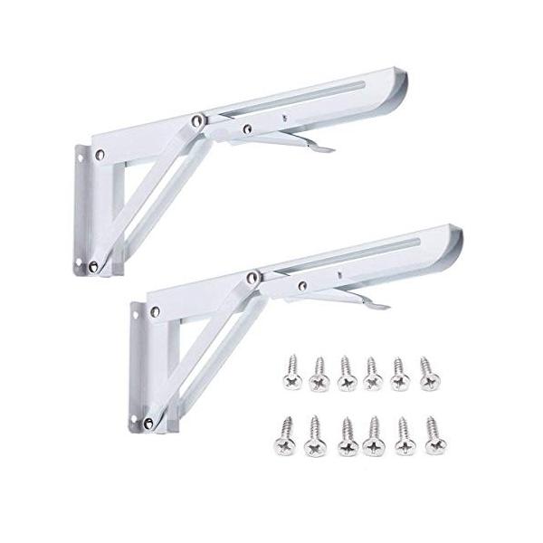 KING DO WAY たなうけ金具 L型 折りたたみかべかけテーブル用2本セット 29x14cm ステンレス鋼 耐荷重120kg ネジ付 白