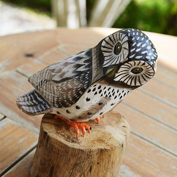 アジアン バリ 雑貨 ♪天然木のフクロウさん 白♪ インテリア おしゃれ 