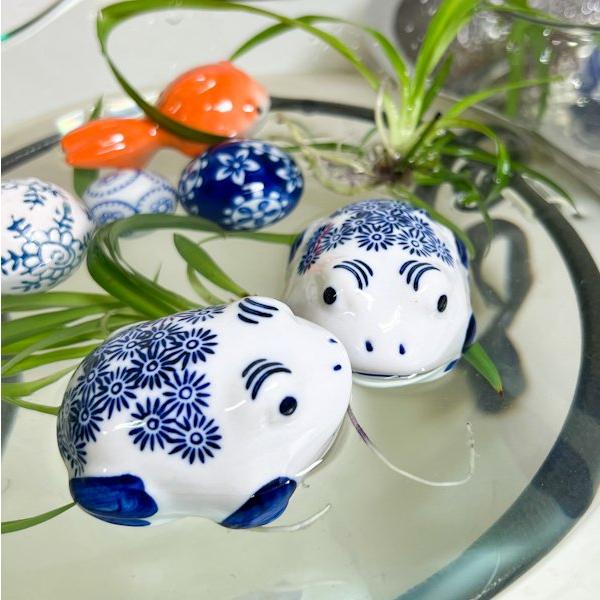 アジアン バリ 雑貨 ♪陶器の浮き玉（染付カエル）♪ インテリア おしゃれ エスニック 置き物 オブジェ 金魚鉢 水槽