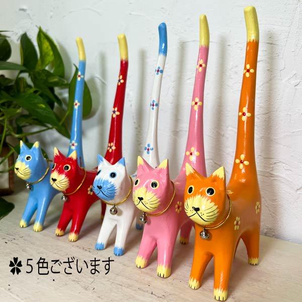 置き物 オブジェ 木製 アニマル ♪ミニしっぽネコホルダー（パステル