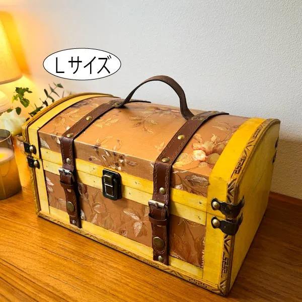 アンティーク調ウッドBOX(黄花L)♪ 宝箱 収納雑貨 小物入れ アンティーク調ウッドBOX(黄花L)♪ 宝箱 収納雑貨 小物入れ