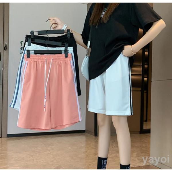 ハーフパンツ レディース ショートパンツ 5分丈 3線 韓国ファッション 短パン ワイドレッグパンツ 半ズボン ゆったり ボトムス カジュアル 薄手 夏